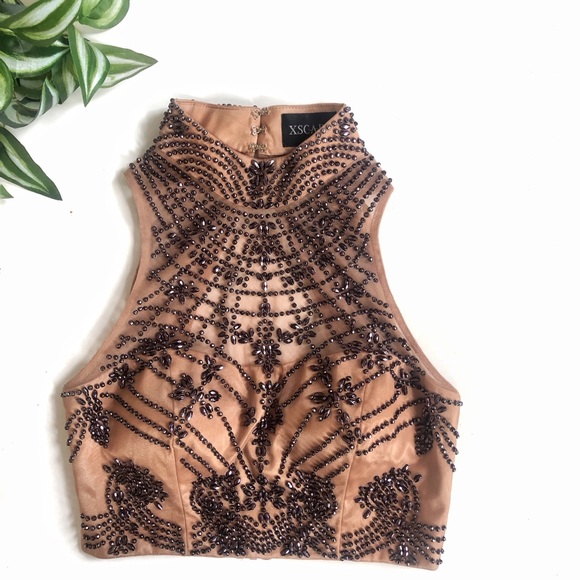 Xscape Tops - Xscape Nude Deco-Beaded Crop Top Size 0